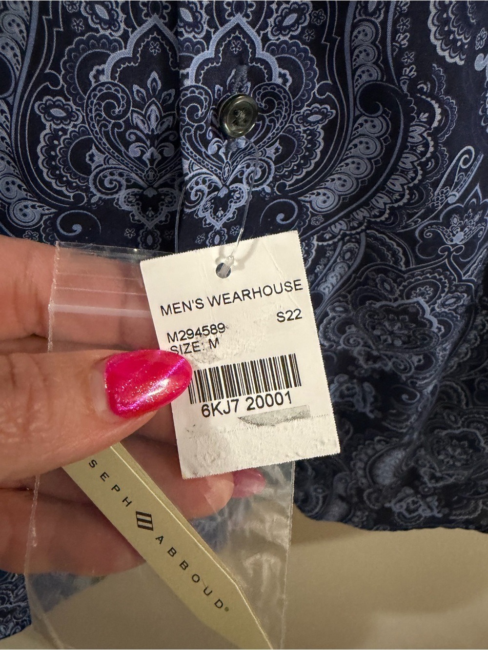 NWT Joseph Abboud Navy and White Paisley Button-Up Shirt. Modern Fit. Medium - Picture 4 of 6